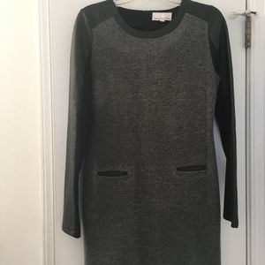 213 Industry Gray Blk Knit Faux Leather Dress Sz L